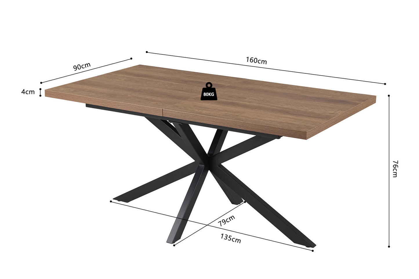 Uitschuifbare tafel 'Kos' 160-200 cm Donkerbruin